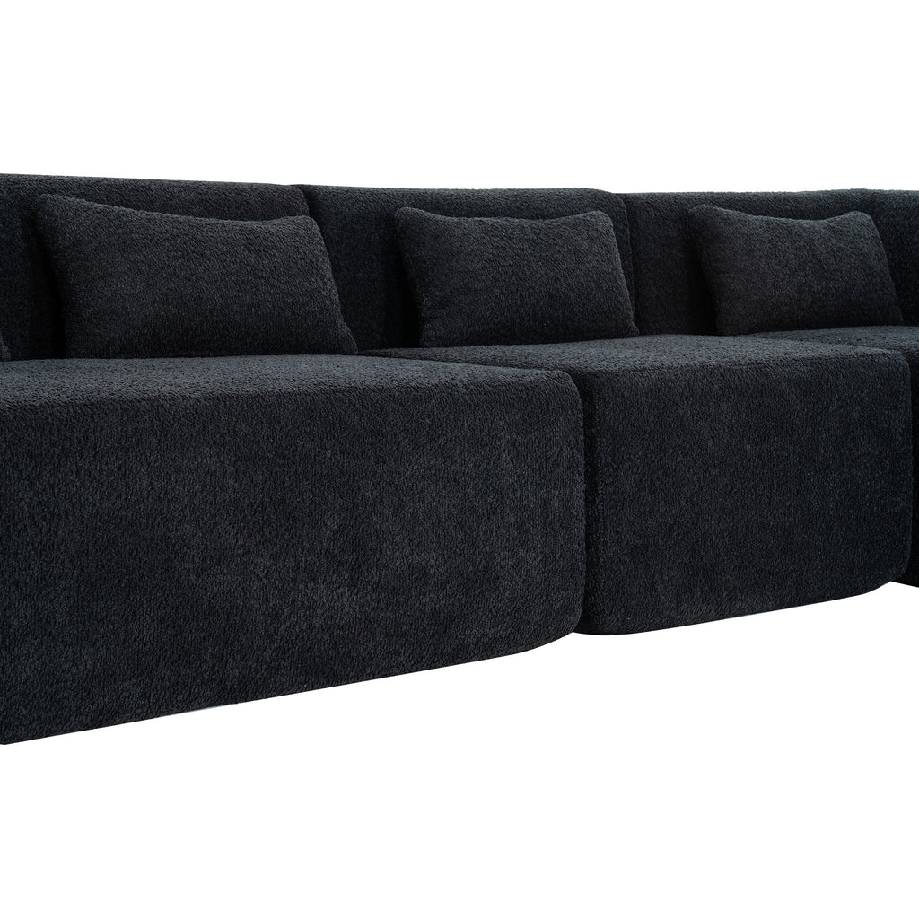 144' Upholstered Sofa Free-combined Sofa Couch with Two Chaise Lounge and Five Back Pillows for Living Room(Old SKU: N719S001600B), Black