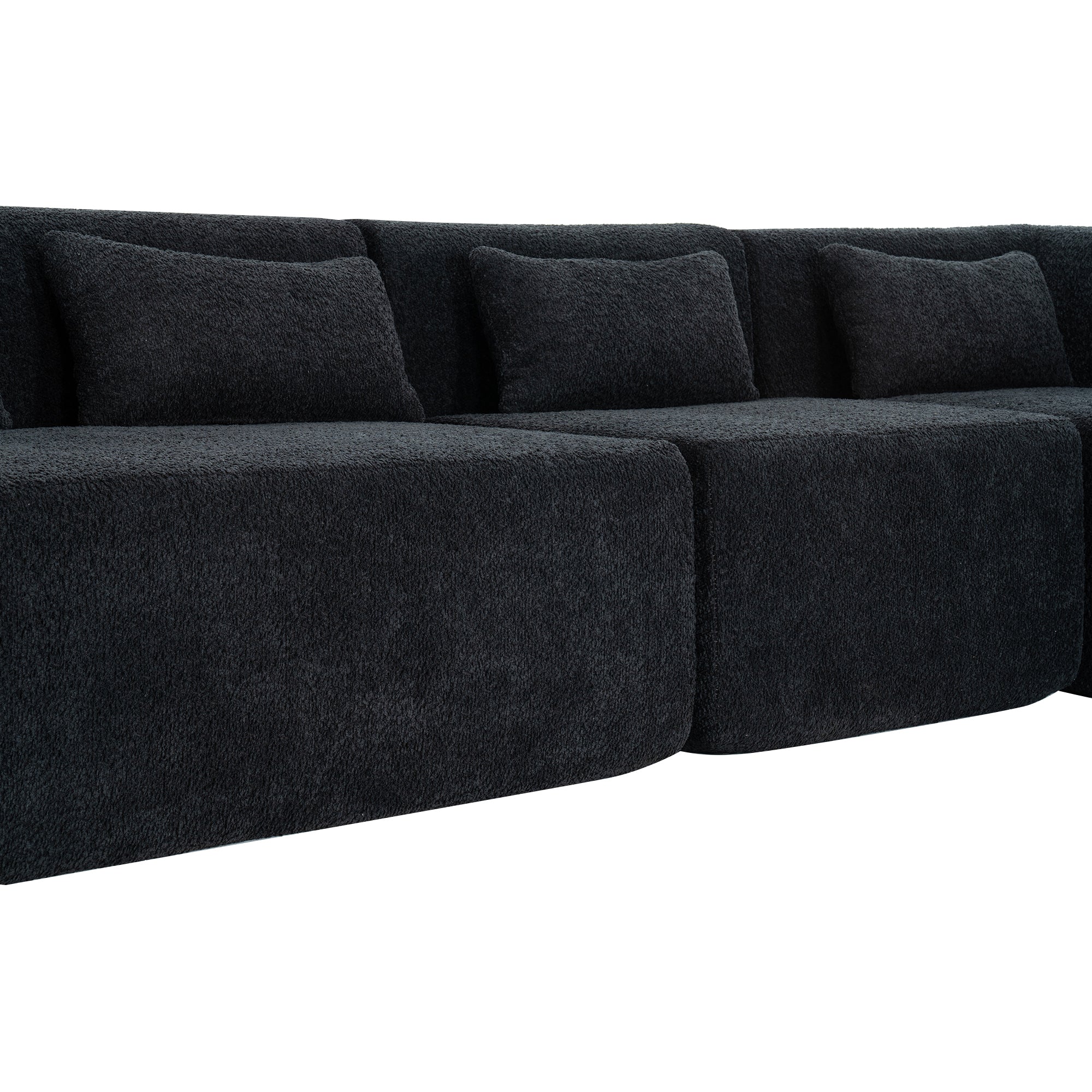 144' Upholstered Sofa Free-combined Sofa Couch with Two Chaise Lounge and Five Back Pillows for Living Room(Old SKU: N719S001600B), Black
