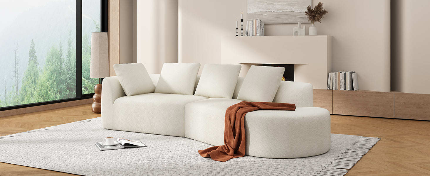 116' Modern Curved Sectional Sofa with High-Density Fully Compressed Sponge and Chaise Lounge, Pearl Upholstery, 2-Piece Set, Fully Assembled Right Hand Facing, Perfect for Living Room, Lounge