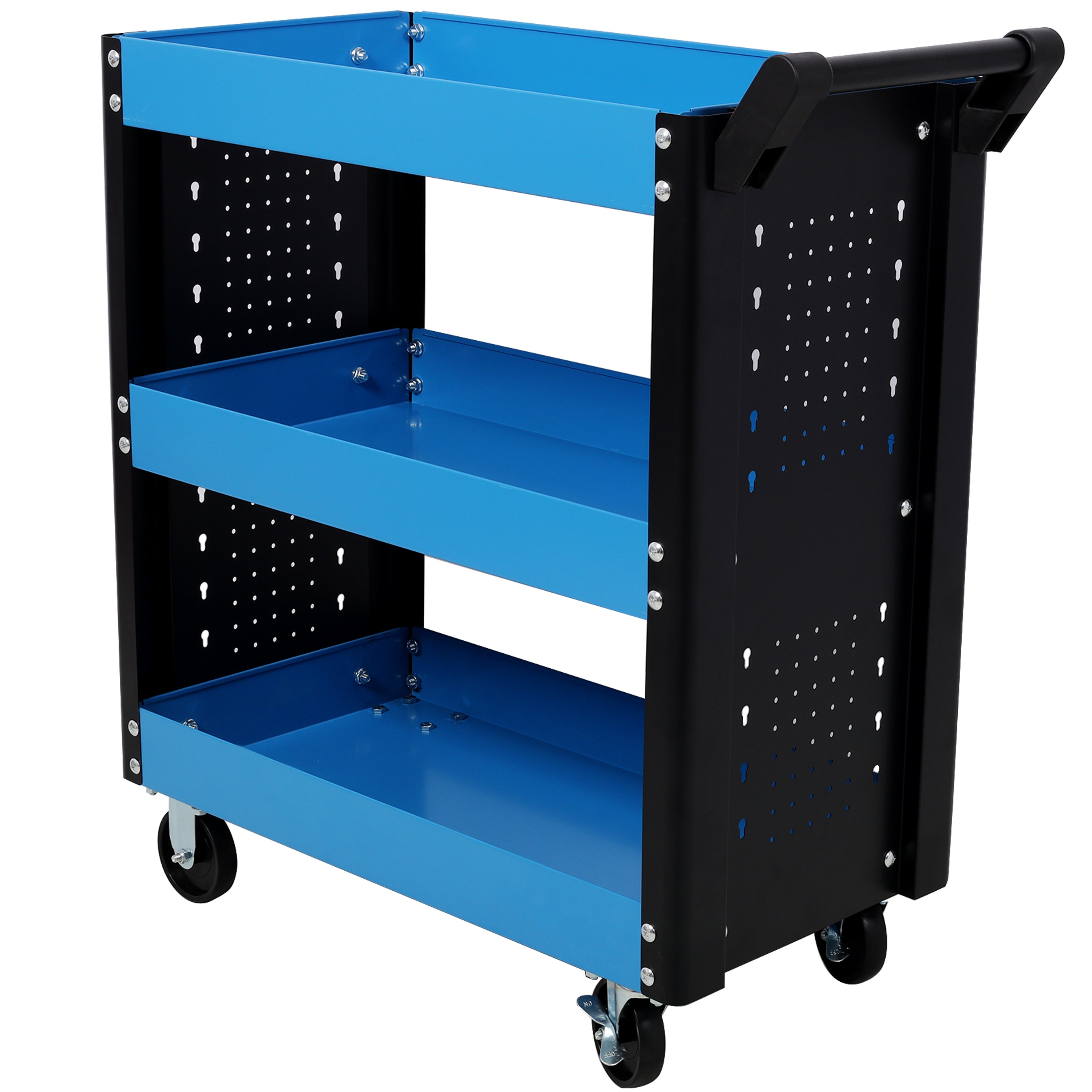 3 Tier Rolling Tool Cart on Wheels,Heavy Duty Utility Tool Cart with Pegboard for Repair Shop, Garage, Warehouse,Blue