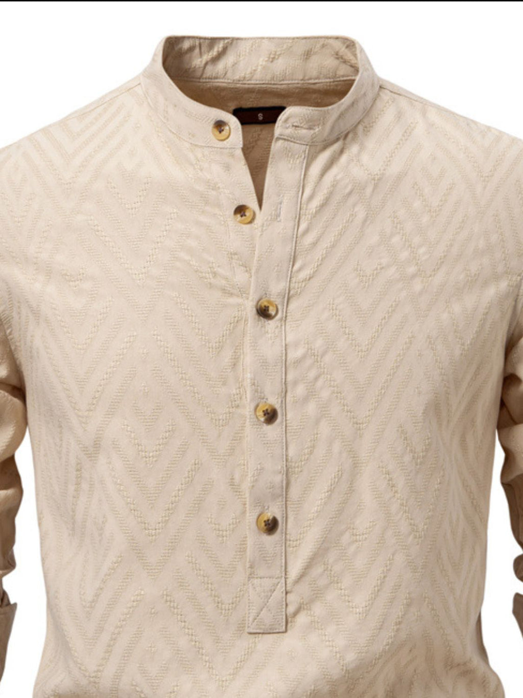 Half Button Geometric Texture Collared Neck Shirt