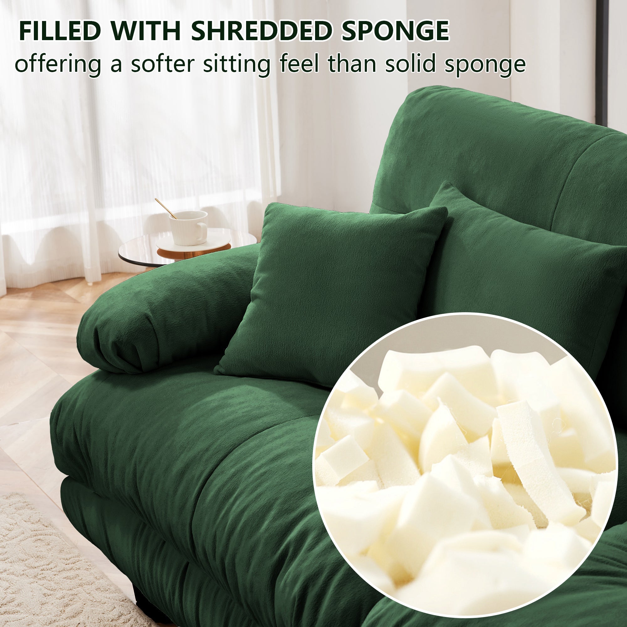 Free Combination Modular Sectional Sofa,U Shaped Couch for Living Room, 4-Seater Comfy Cloud Couch with 2 Ottomans, Chenille Green