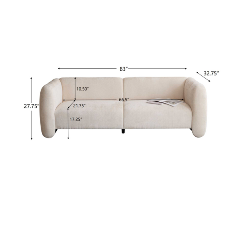Tonson Wave Design 3-Seater Sofa, Beige Fabric, 83 Inches