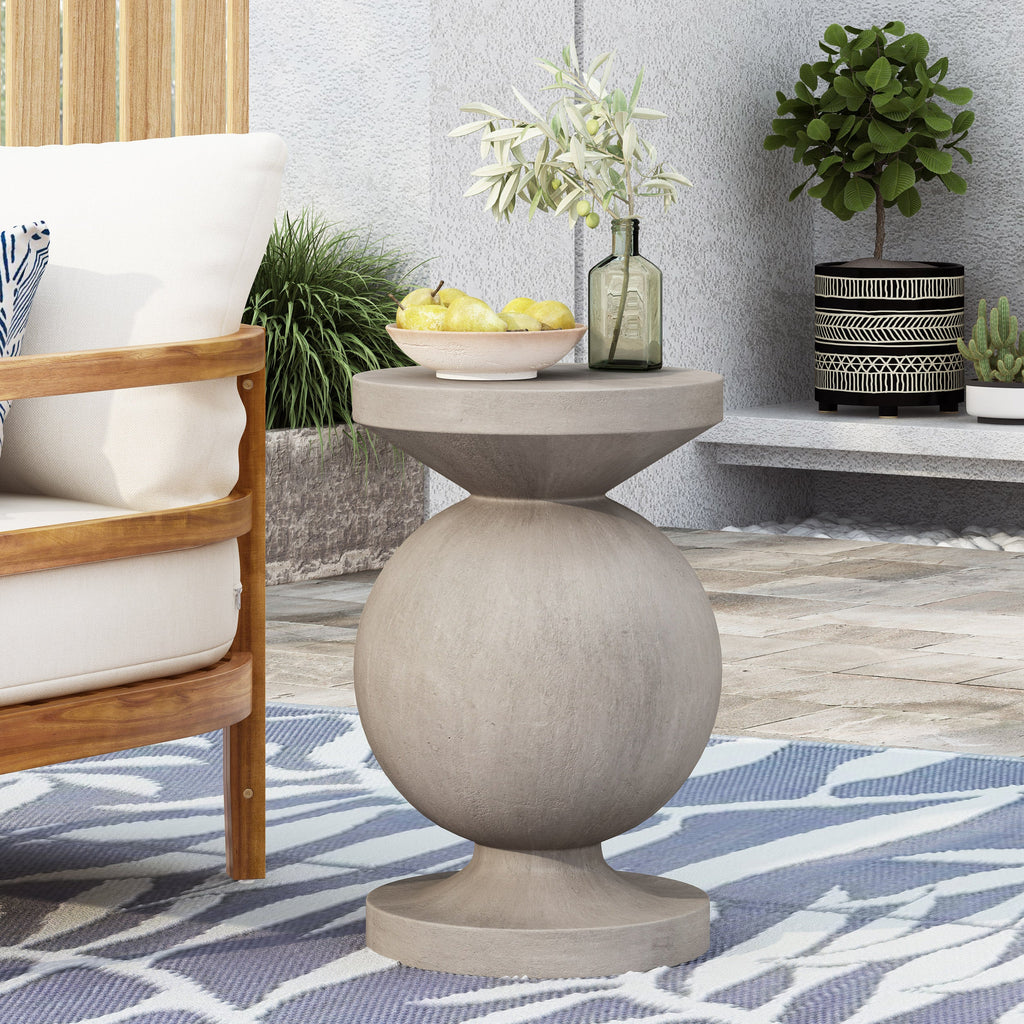 Modern End Table with Pedestal Base in Natural Magnesium Oxide, 17.25' x 17.25' x 26.50'