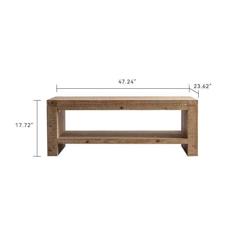 Solid wood,Rectangle Coffee Table with Solid Wood for Living Room, Large 2-Tier Rustic Coffee Table with Storage Shelf, Office and Apartment, Easy Assembly