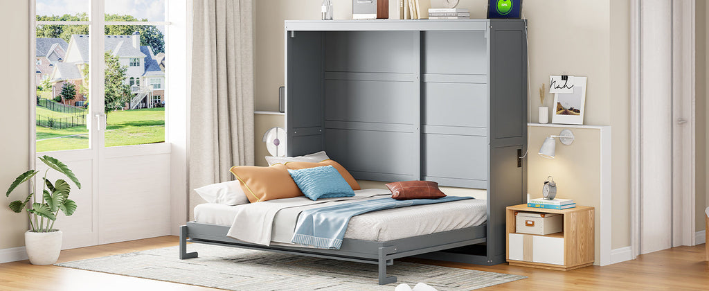 Full Size Murphy Bed Wall Bed,Gray