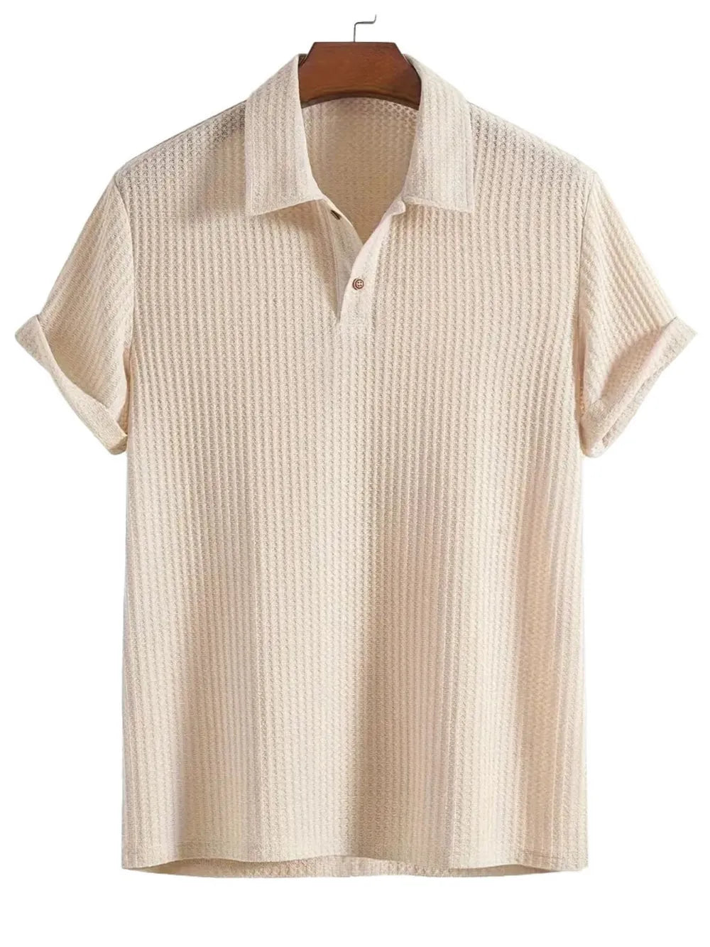 Waffle-Knit Collared Neck Short Sleeve Polo