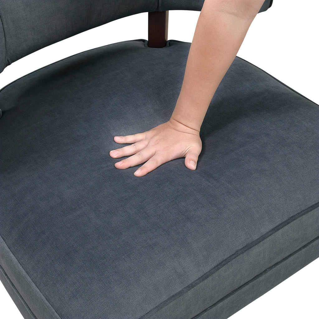 Elegant Style Accent Chair Dark Gray Velvet Upholstery Barrel-Back Solid Wood Luxury Living Room Furniture 1pc