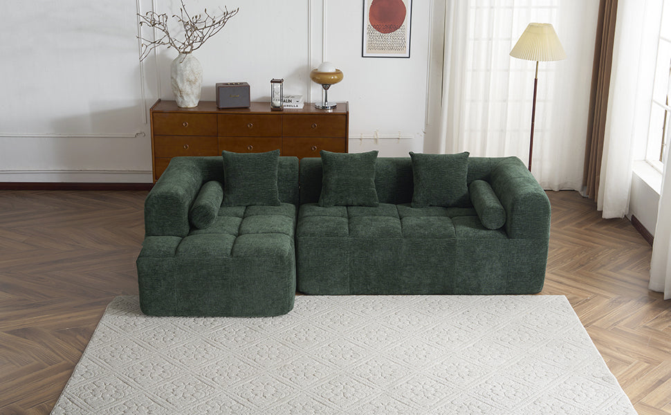 Modern Modular Sectional Sofa with Deep Seating, Green Chenille Fabric, 101.2'