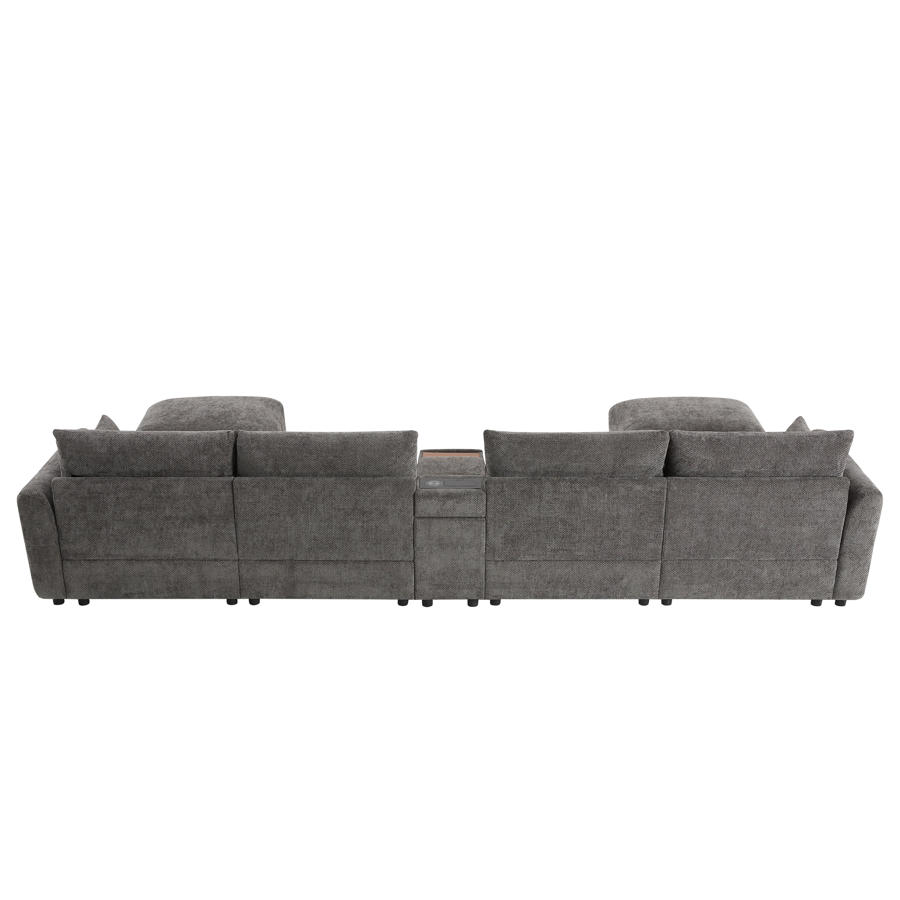 142'' Modular Sectional Sofa with Movable Storage Ottoman and Console,Cup Holder,Wide Seat,6 Seat U Shaped Couch,Oversized Chenille Sofa with USB Charger for Living Room,Apartment,2 Colors