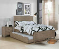 Transitional Full Size Bed w Trundle 2x Nightstands Warm Gray Bedroom Furniture Wood Grain Texture 3pc Set