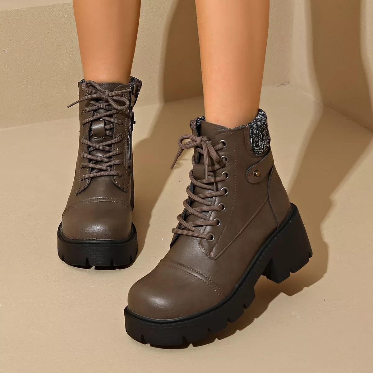 Round Toe Block Heels Boots