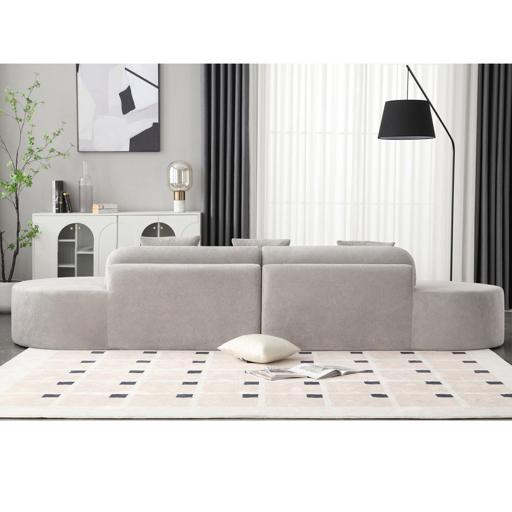 Modern curved combination sofa, terrycloth fabric sofa, minimalist sofa in living room, apartment, no assembly required, three  pillows,Gray