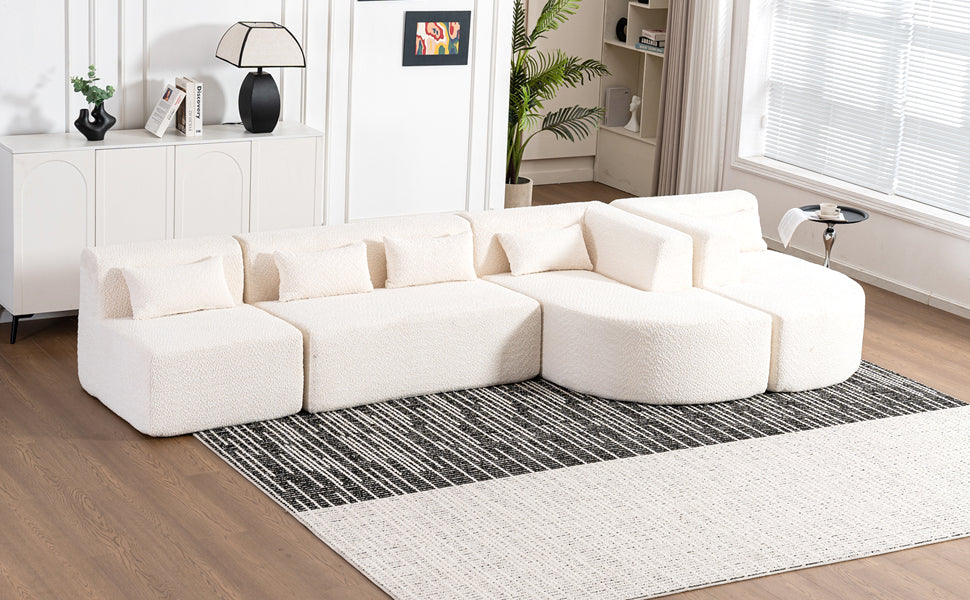 144' Upholstered Sofa Free-combined Sofa Couch with Two Chaise Lounge and Five Back Pillows for Living Room(Old SKU: N719S001600A), Beige