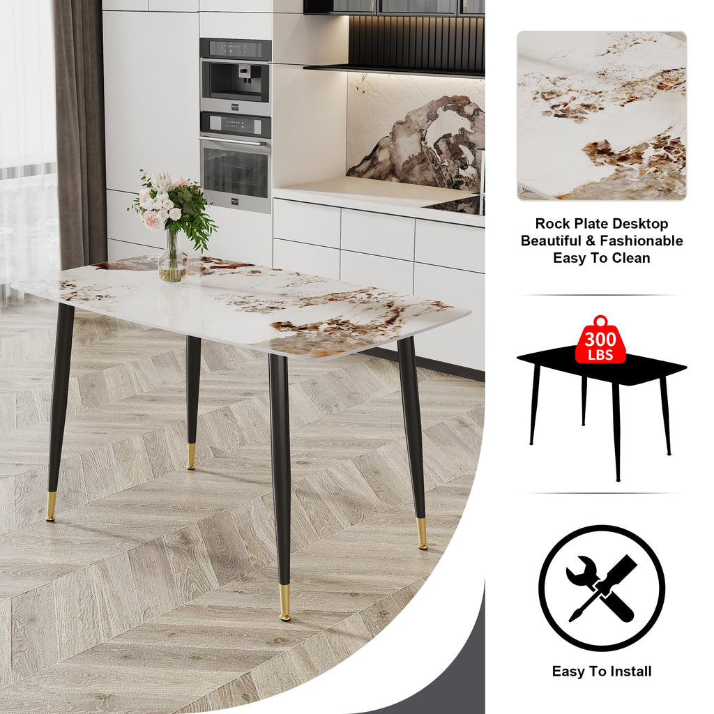 Modern minimalist dining table. A patterned SINTERED STONE tabletop with black metal legs. Suitable for kitchen and living room 50'*30'*30' F-001.W1151S00398