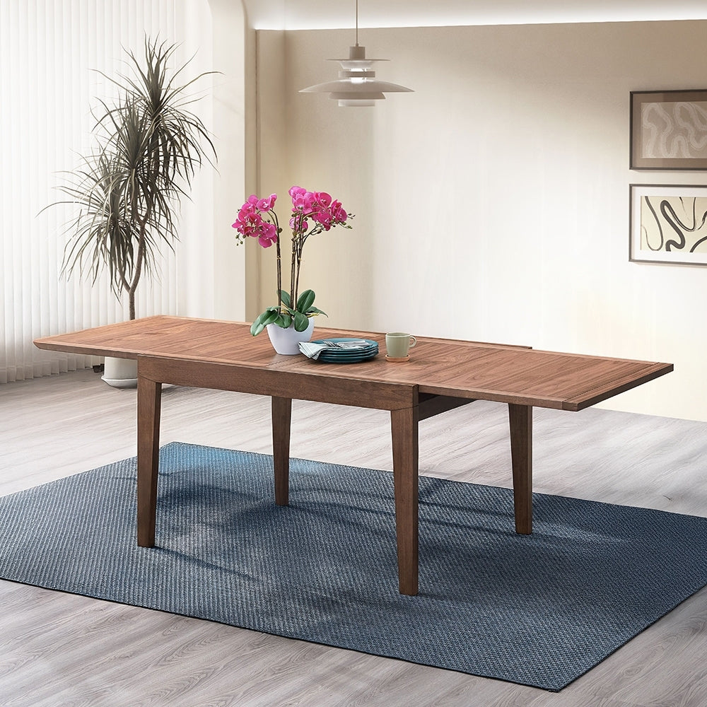 Walnut Finish Extendable Dining Table Modern Kitchen Dining Wooden Furniture 1pc Self Storing Leaf