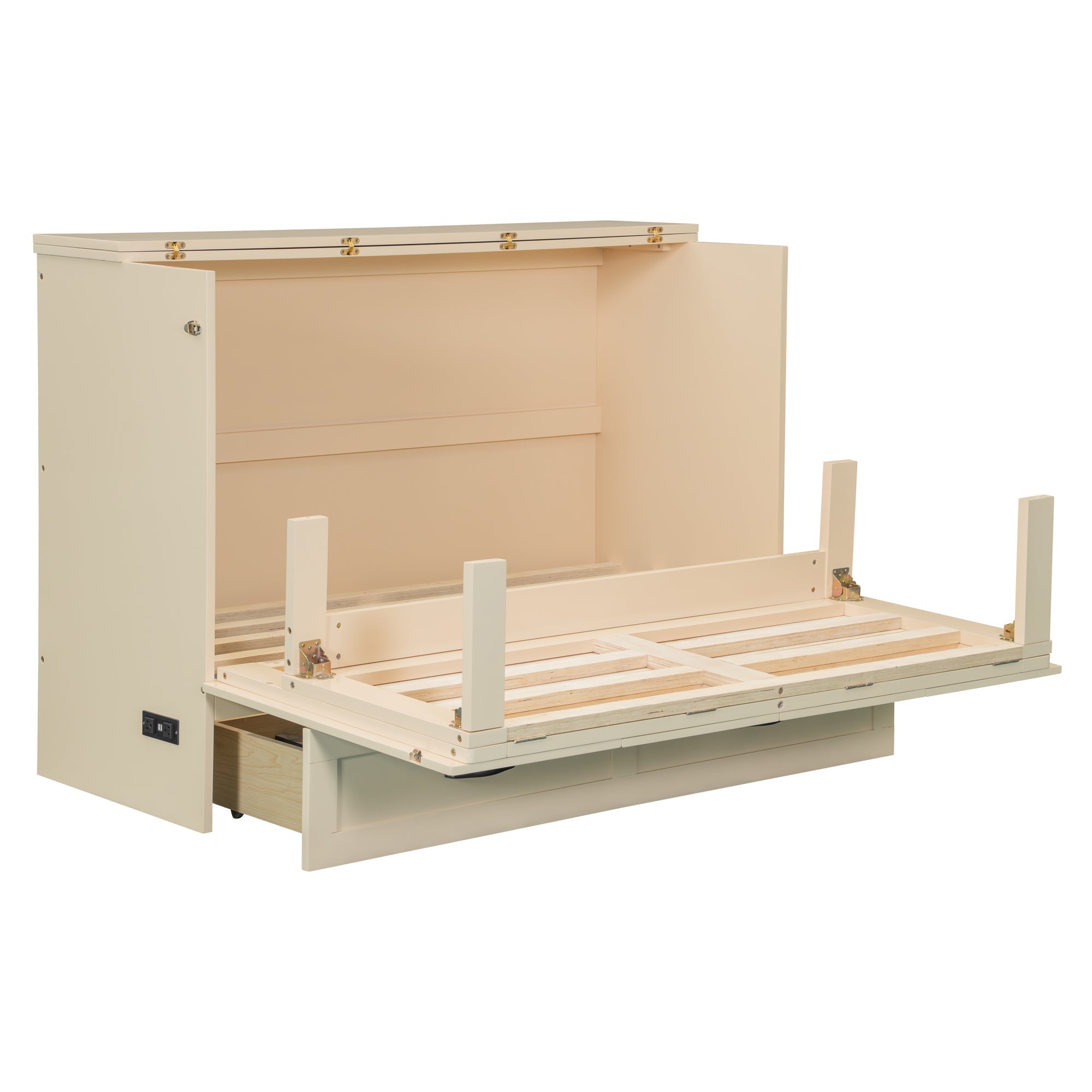 Full Size Murphy Bed with Large Drawers, Gold