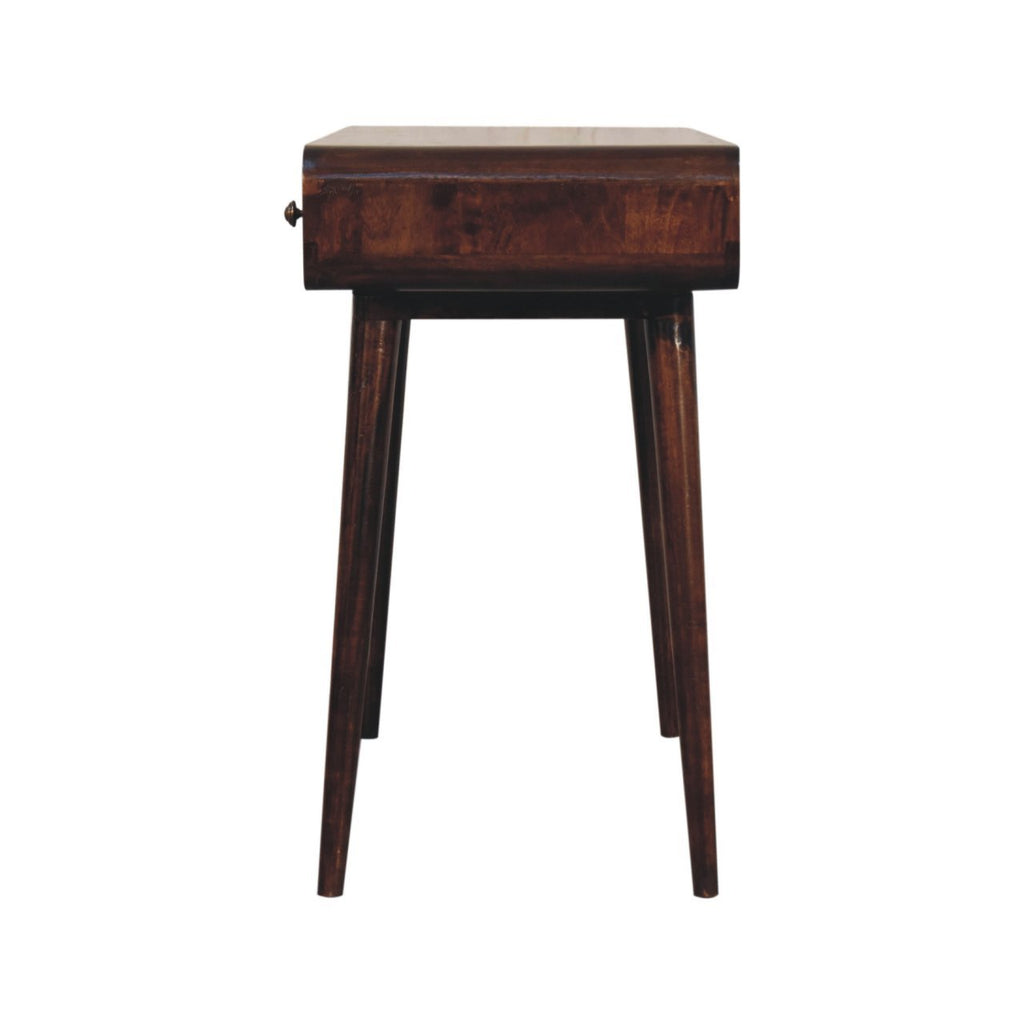 Solid Wood Curved California Walnut Writing Desk, 1-Drawer, 1 Open-Slot, Nordic Legs, Dark Brown