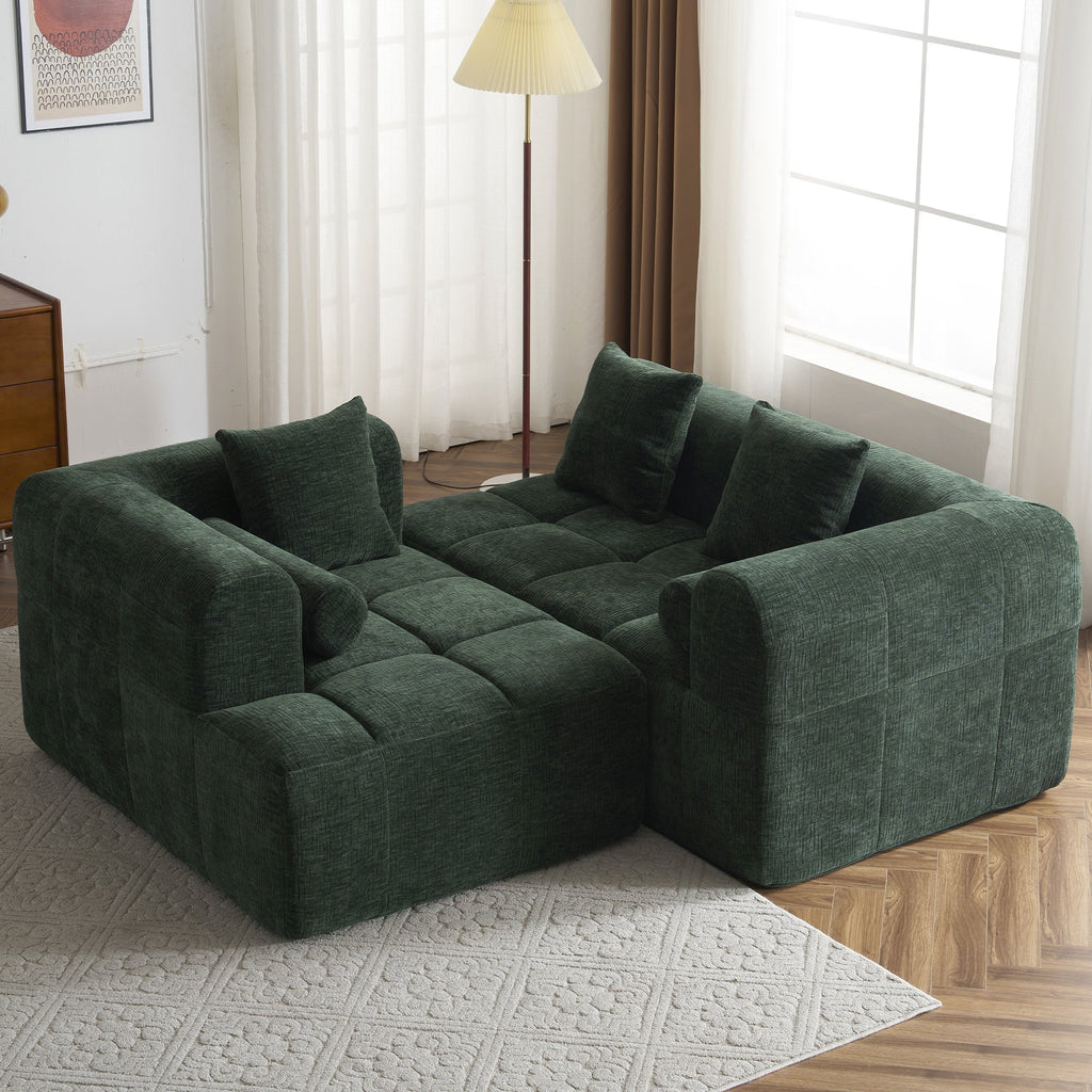 Modern Modular Sectional Sofa with Deep Seating, Green Chenille Fabric, 101.2'