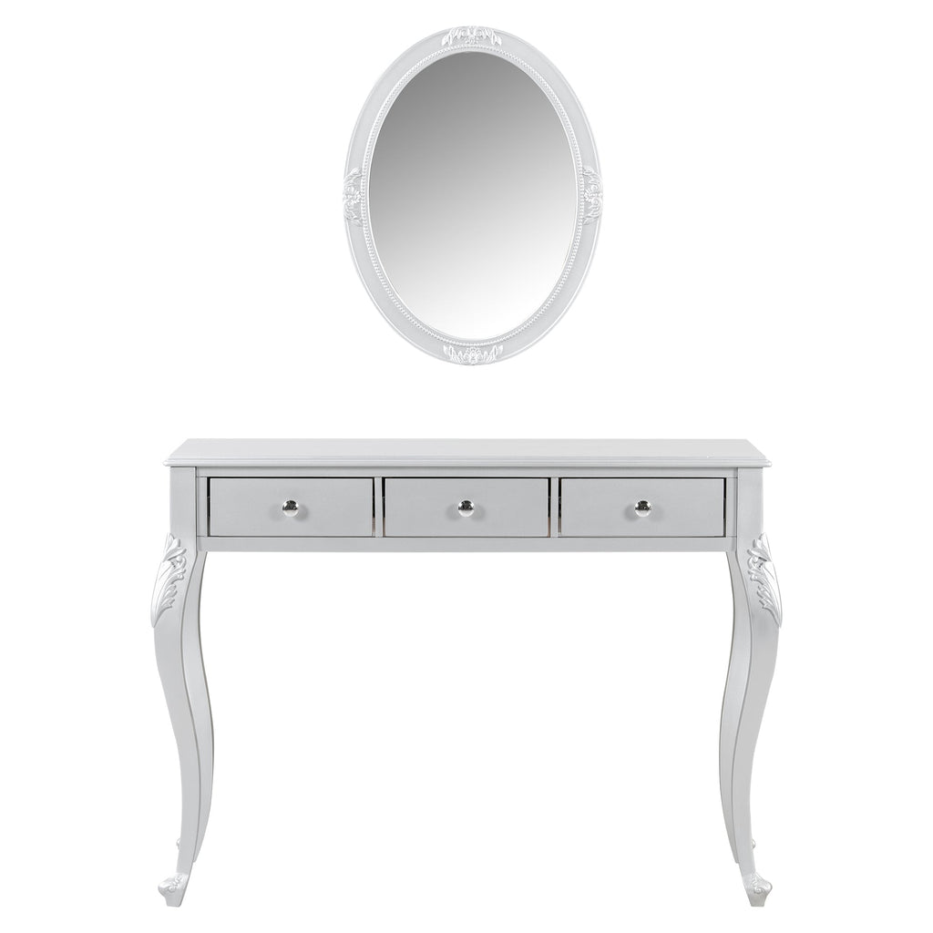 Luxury Makeup Vanity Desk with Oval Mirror, 3-Drawer Dressing Table for Jewelry Storage, Elegant Console Table for Entryway, Living Room & Bedroom, Stylish Home Decor,Silver