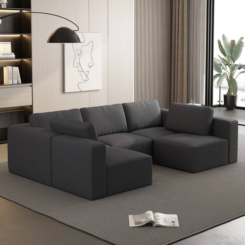 104.32*70.86 Modular Sectional Sofa Sleeper Couch, Sectional Sofa with Chaise and Ottoman, Convertible U Shaped Modular Sofa Set. Compressed sponge, Dark Grey (Combo 3A+2B)