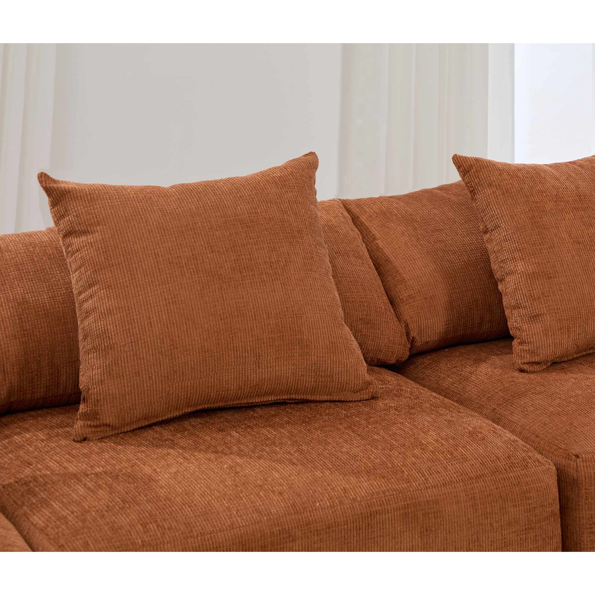 142' L Shaped Modular Sectional Sofa,No Assembly,5 Piece Couch, Convertible Sleeper Couch,Full-Compressed Couch,Free-Combined Couches,5 Seat & Ottoman,Chenille,Orange