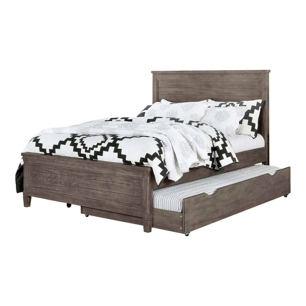 Transitional Full Size Bed w Trundle 2x Nightstands Warm Gray Bedroom Furniture Wood Grain Texture 3pc Set