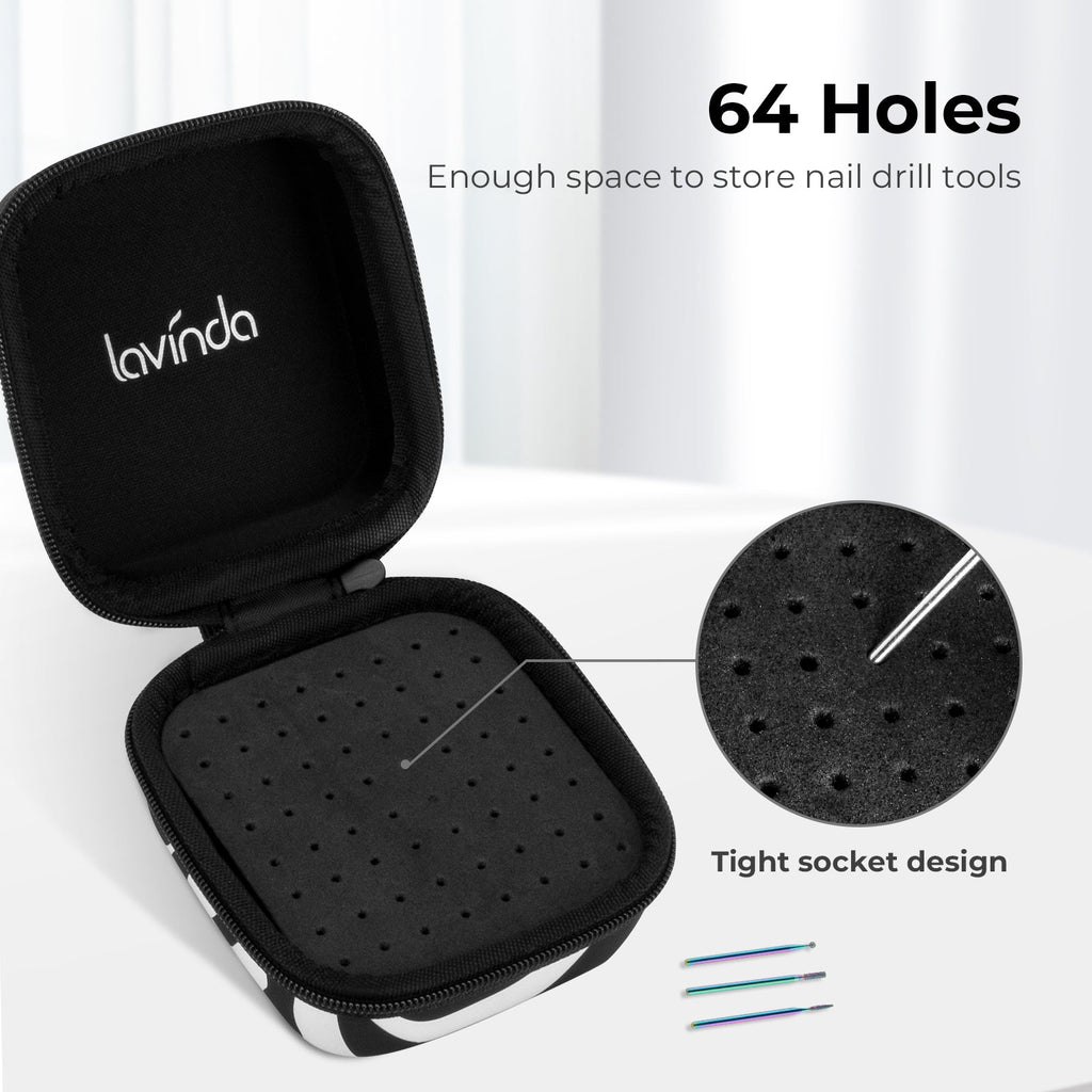 Nail Drill Bit Holder Case – Zebra Print – 64-Hole Dustproof