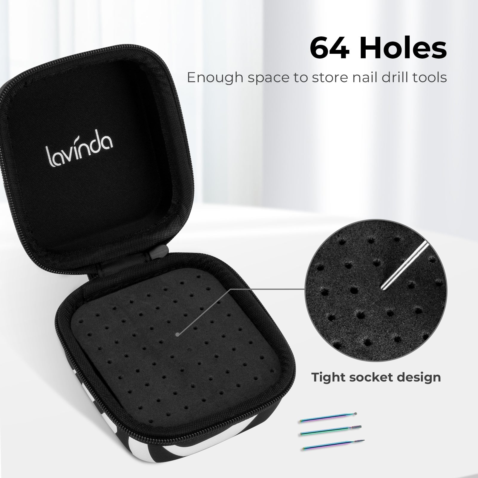 Nail Drill Bit Holder Case – Zebra Print – 64-Hole Dustproof