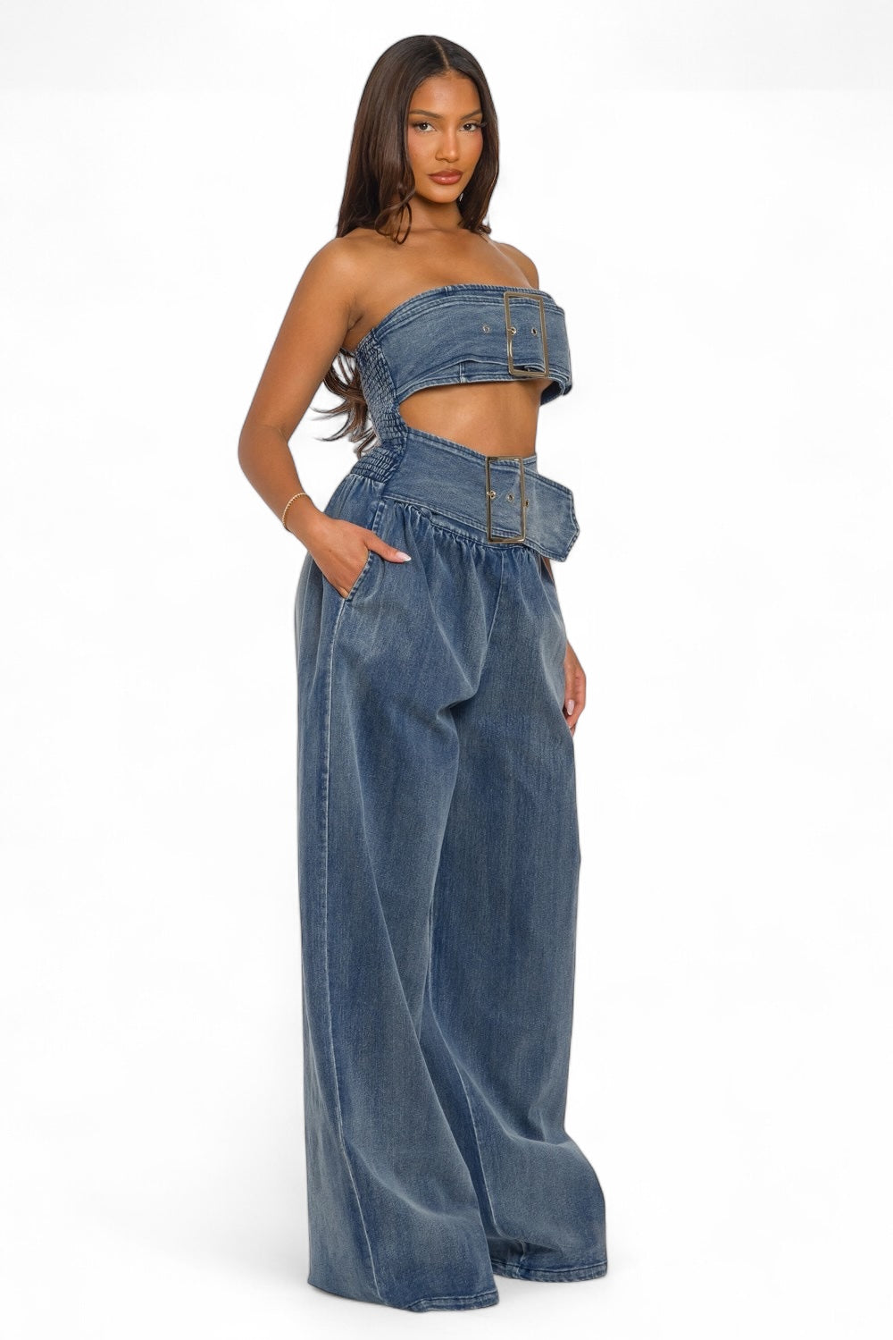 Denim Diva Belted Jumpsuit