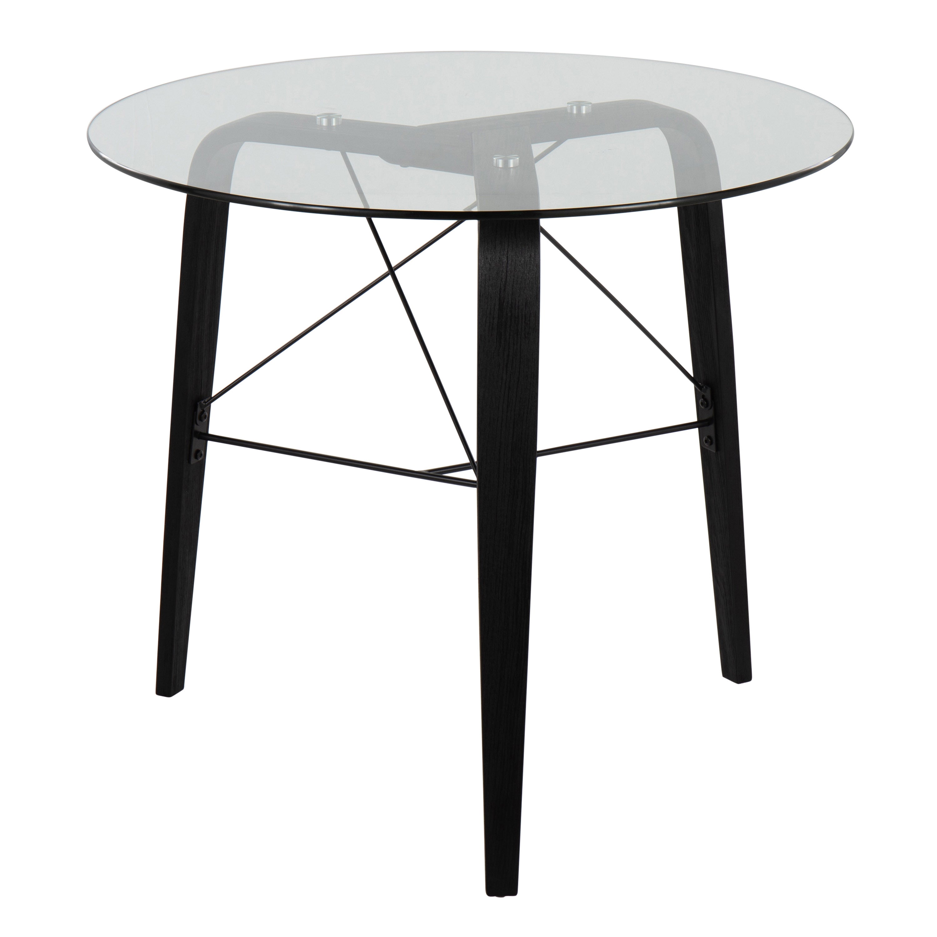 Trilogy Mid-Century Modern Round Dinette Table in Black Wood with Clear Glass Top by LumiSource