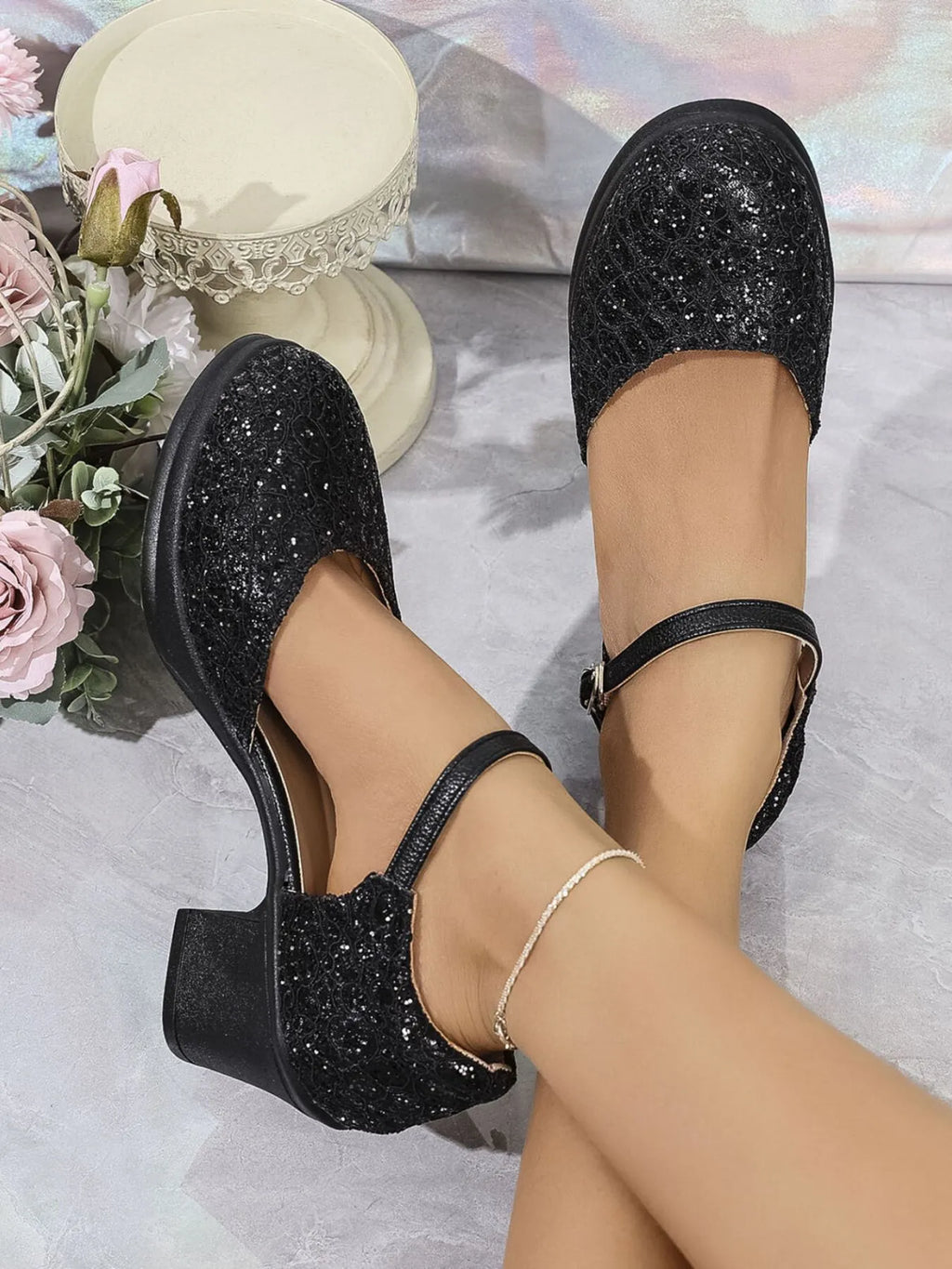 Round Toe Block Heels Pumps