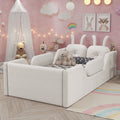 Twin Size Upholstered Platform Bed with Rabbit Cushion, Kids Floor Upholstered Bed with Removable Side Rails, White(Expect Arrival Date 2025/1/15)