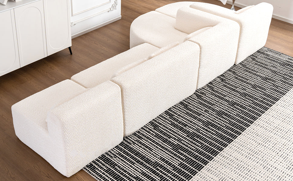 144' Upholstered Sofa Free-combined Sofa Couch with Two Chaise Lounge and Five Back Pillows for Living Room(Old SKU: N719S001600A), Beige