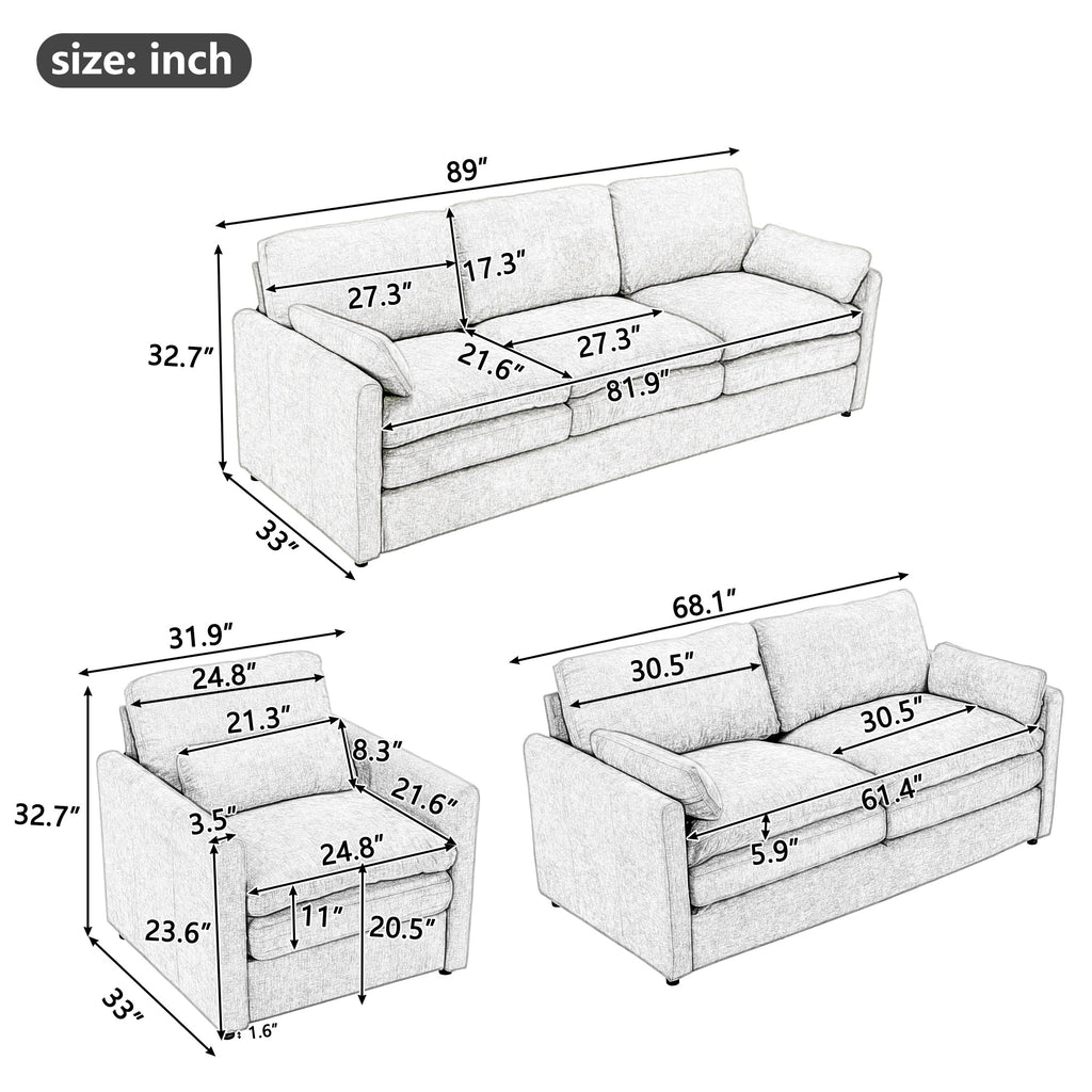 Cozy Upholstered Sofa Set Oversized Comfy Cloud Sofa Double Cushion Sofa Group Plush Cushion Sofa Couch for Living Room, Beige