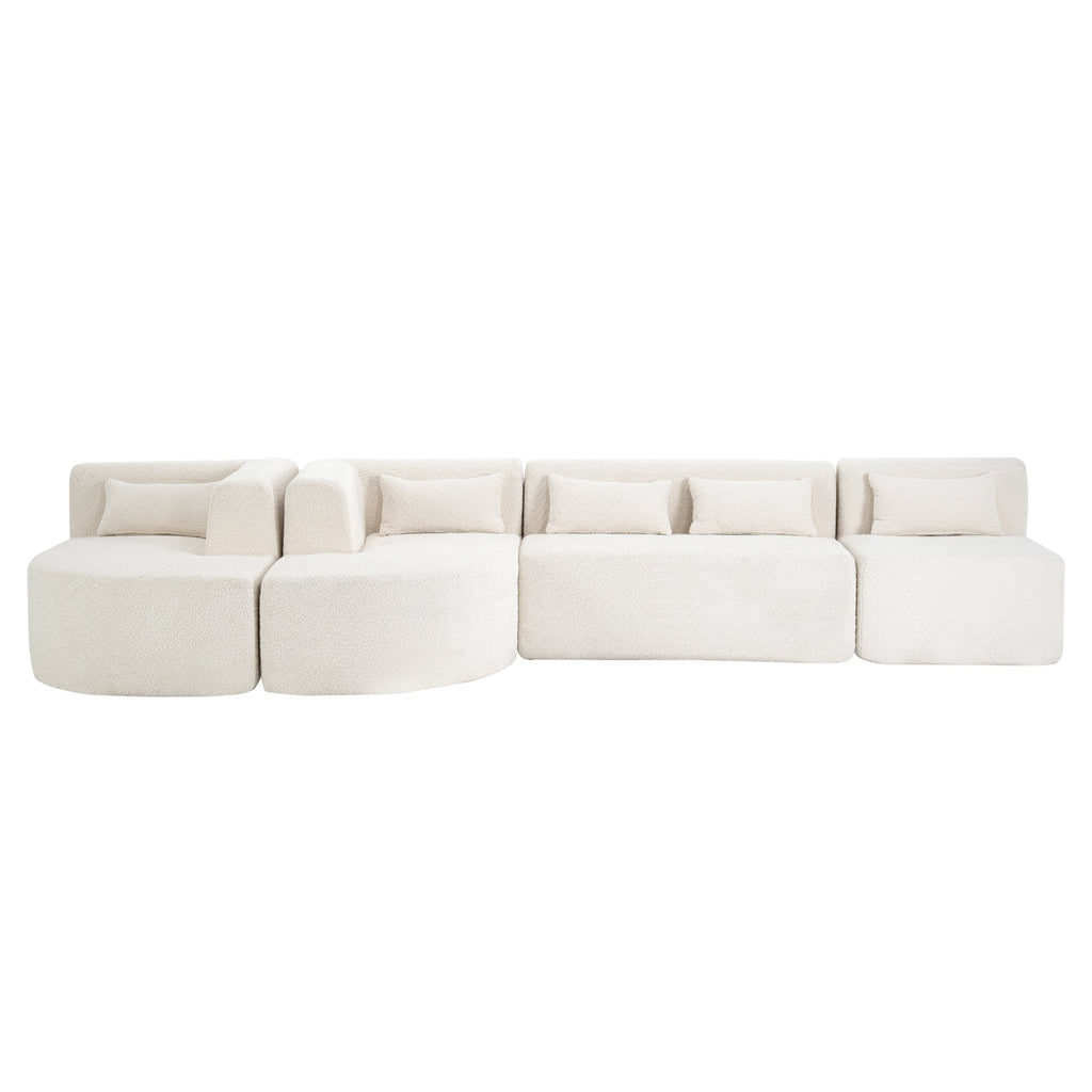 144' Upholstered Sofa Free-combined Sofa Couch with Two Chaise Lounge and Five Back Pillows for Living Room(Old SKU: N719S001600A), Beige