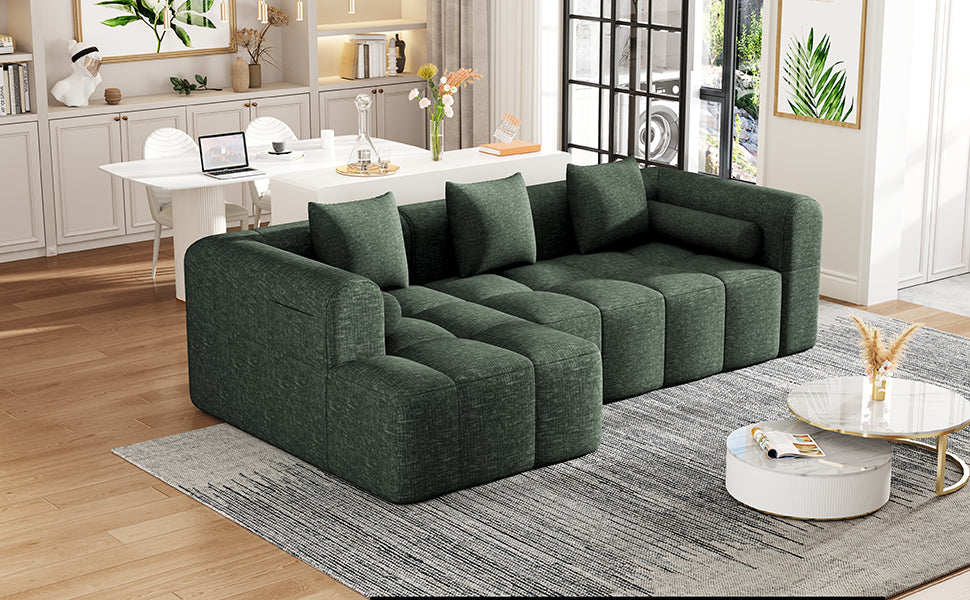 Modern Modular Sectional Sofa with Deep Seating, Green Chenille Fabric, 101.2'