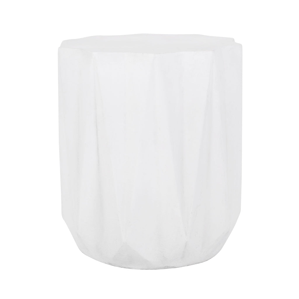 Modern Outdoor Lightweight Concrete Side Table with Geometric Design in Antique White