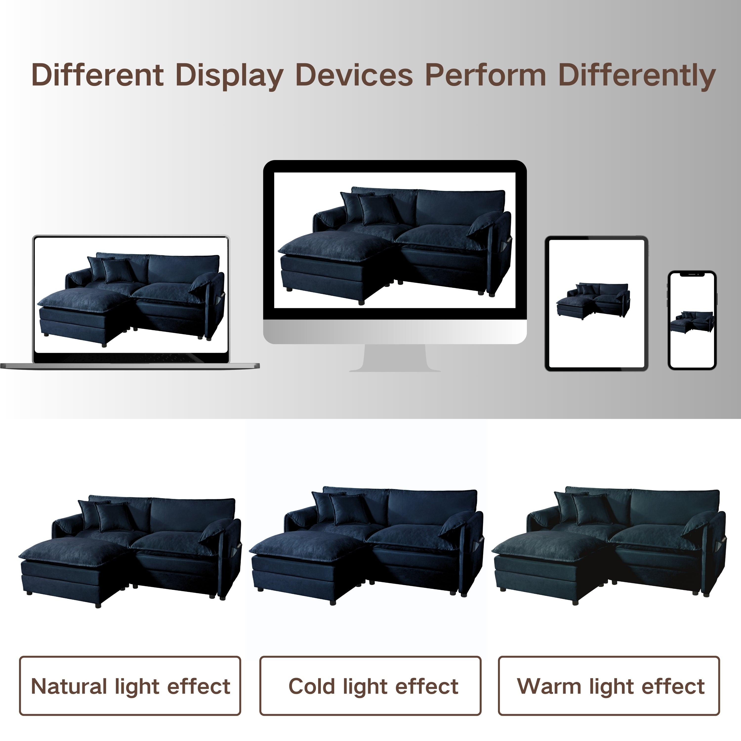 Modular Sectional Sofa, Oversized Deep Seat U Shaped Couch Set for Living Room, 4-Seater Comfy Cloud Couches with Two Movable Ottomans, DIY Combination, Chenille,Blue