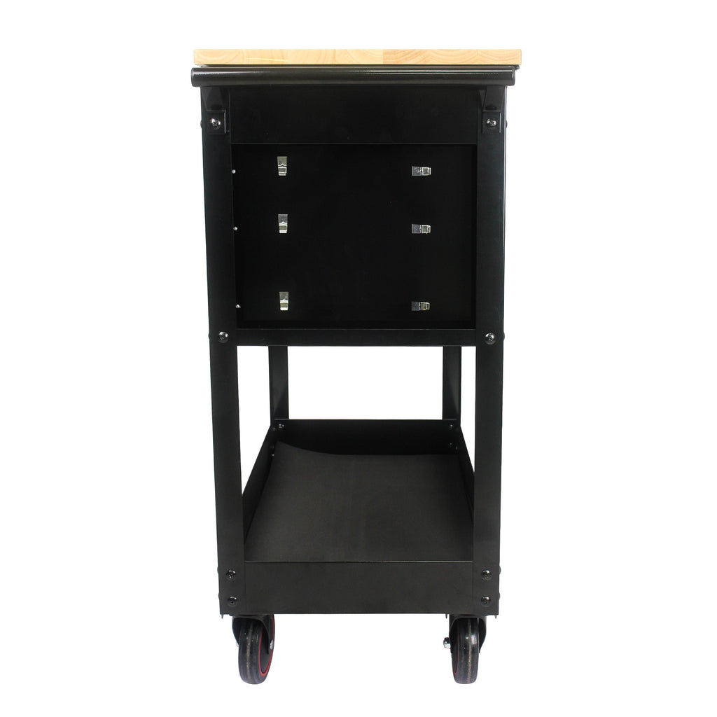 3 DRAWERS MULTIFUNCTIONAL TOOL CART WITH WHEELS AND WOODEN TOP--BLACK&RED