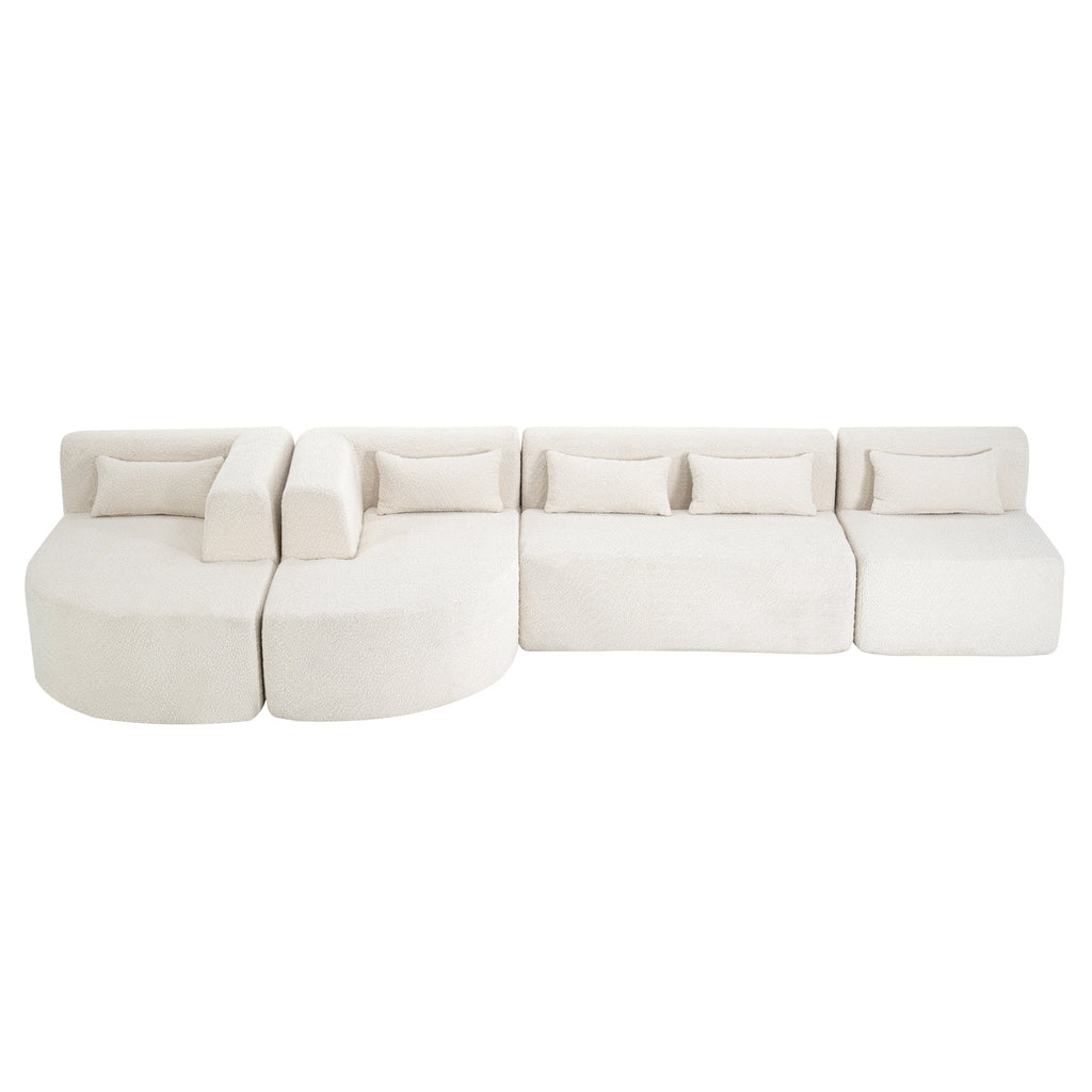 144' Upholstered Sofa Free-combined Sofa Couch with Two Chaise Lounge and Five Back Pillows for Living Room(Old SKU: N719S001600A), Beige