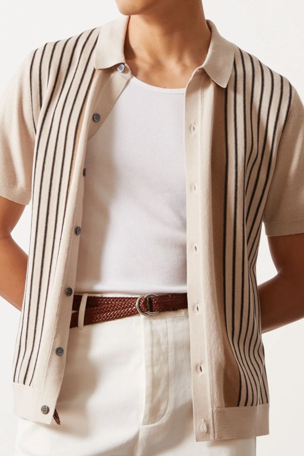 Striped Button Up Short Sleeve Shirt