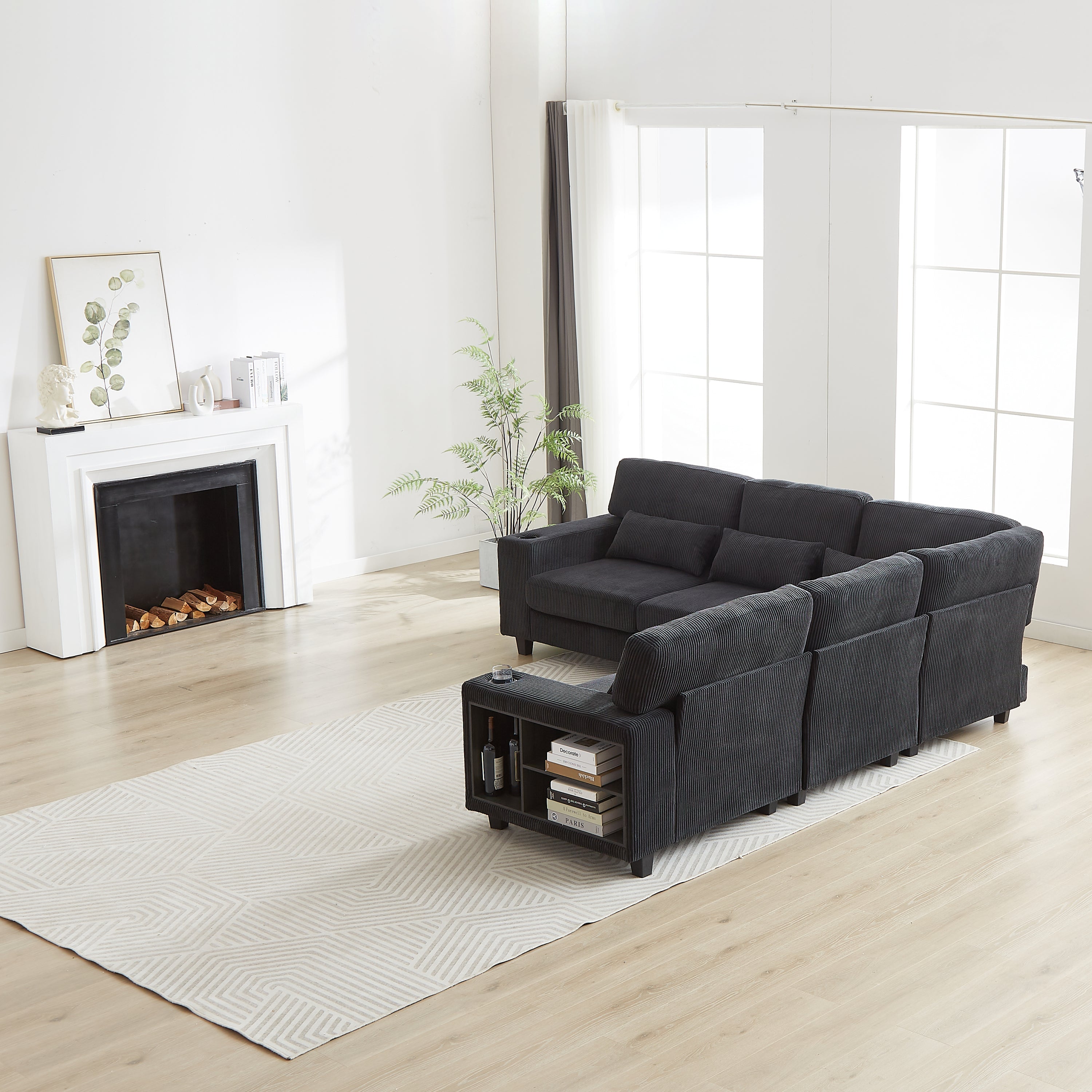 102.75*102.75' L-Shaped Modular Sectional Sofa, Modern Corduroy Sectional Sofa, Arm with Storage With Cup Holder 5-Seat Convertible Sectional Sofa for Living Room, Bedroom, Lounge and Projection Room