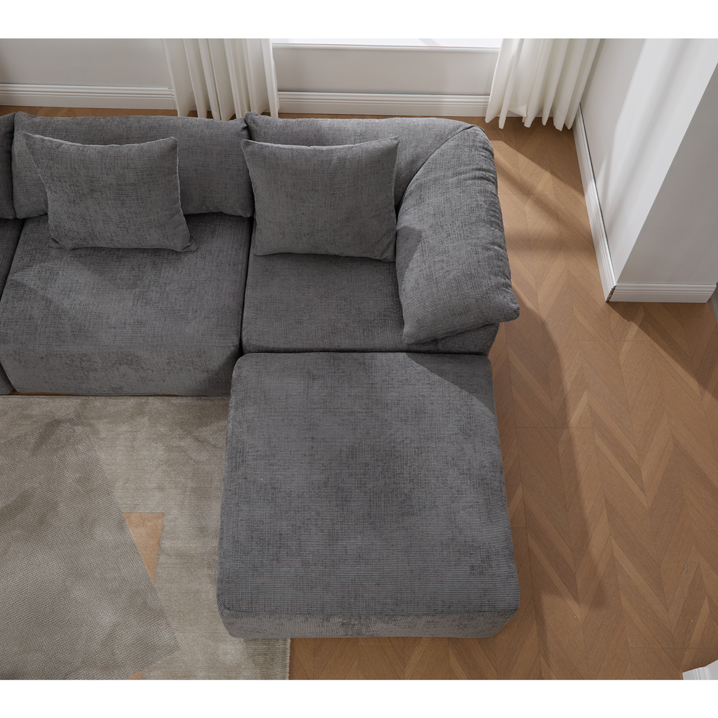 142' L Shaped Modular Sectional Sofa,No Assembly,5 Piece Couch, Convertible Sleeper Couch,Full-Compressed Couch,Free-Combined Couches,5 Seat & Ottoman,Chenille,Gray