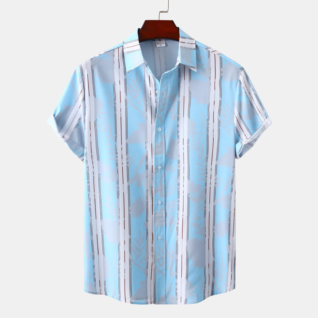 Casual Striped Short Sleeve Button-Up Shirt