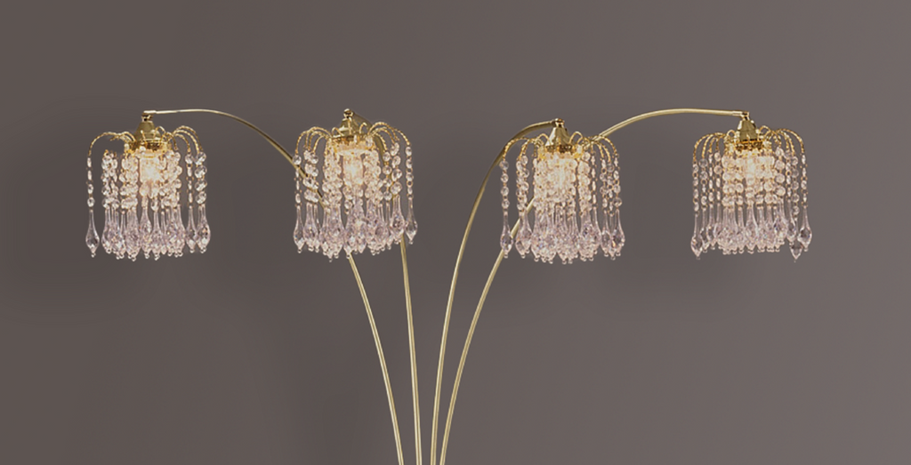 1pc Modern Design Classic Luxury Sleek Multi-head Floor Arc Lamp Half Moon Radiant Crystal-encrusted Sleek Metallic Stems Living Room Gold Arc Lamp