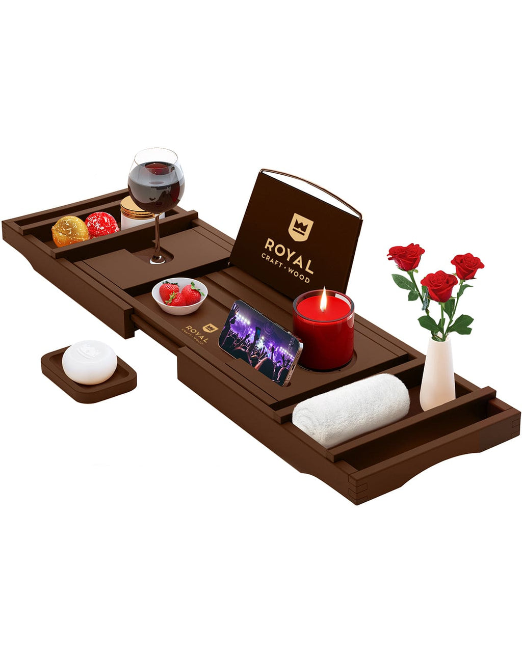 Foldable Bathtub Caddy Tray, Brown