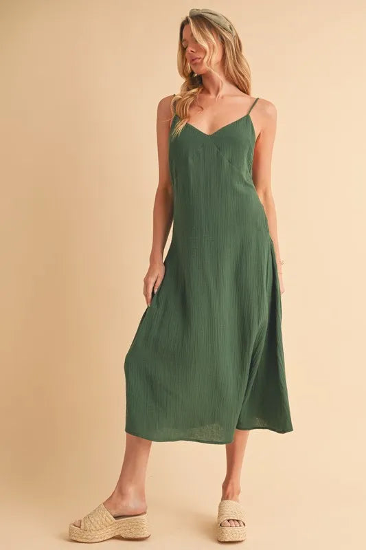 Aemi+Co Side Button Midi Cami Dress