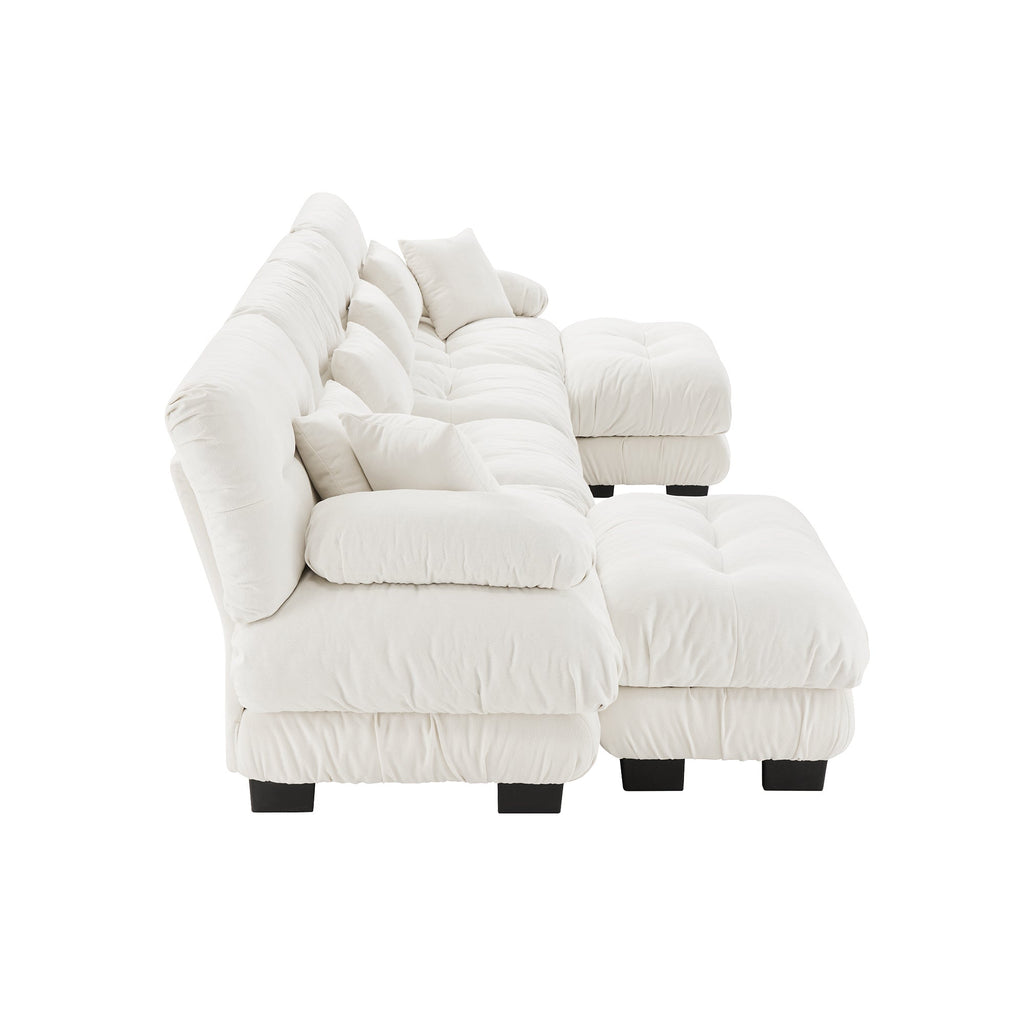 Free Combination Modular Sectional Sofa,U Shaped Couch for Living Room, 4-Seater Comfy Cloud Couch with 2 Ottomans, Chenille White
