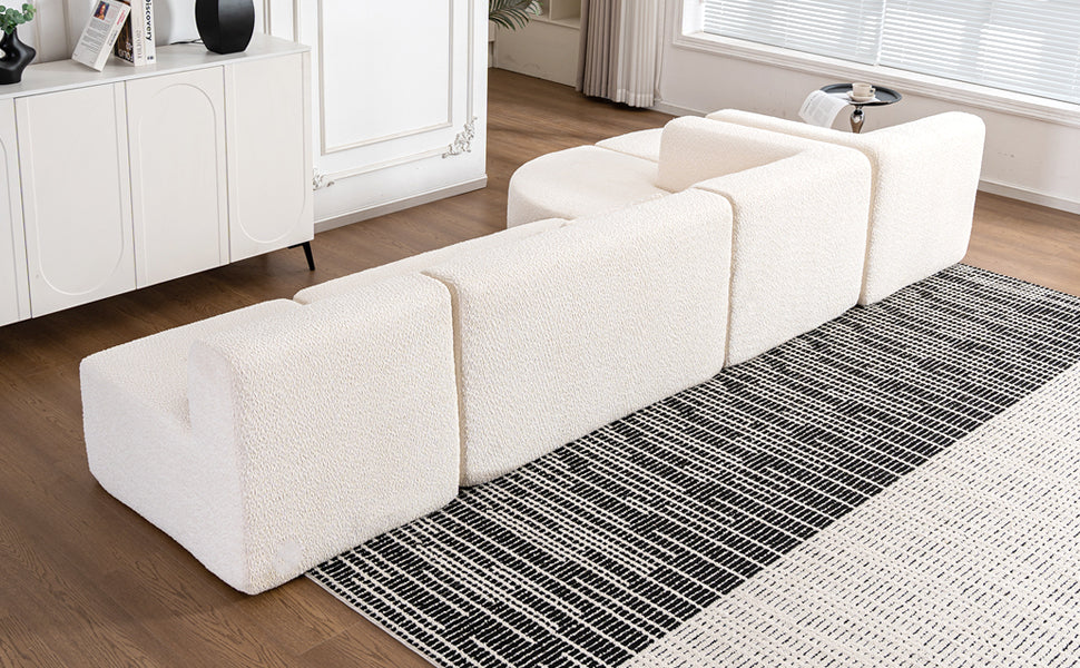 144' Upholstered Sofa Free-combined Sofa Couch with Two Chaise Lounge and Five Back Pillows for Living Room(Old SKU: N719S001600A), Beige